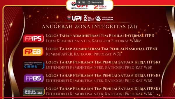Kampus UPI di Cibiru Lolos Tahap Penilaian Tim Penilai Satuan Kerja dalam Anugerah Zona Integritas Kategori Predikat WBK